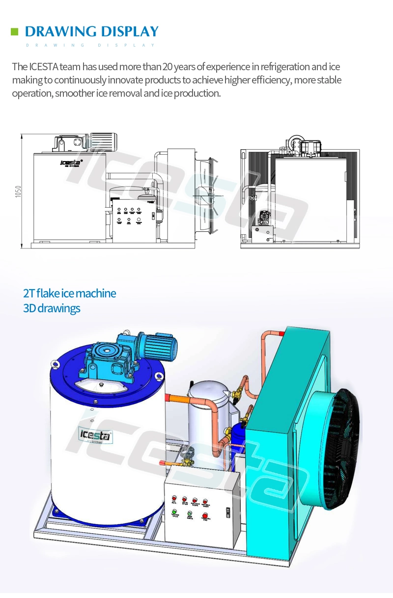 Icesta 300kg to 10 Ton Easy Control High Reliable Air Cooling Flake Ice Machine for Fish